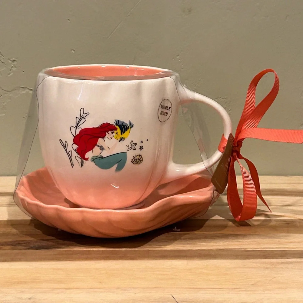 Rae Dunn Disney Collection Ceramic Teacup and Saucer The Little Mermaid NWTS! - Picture 1 of 7